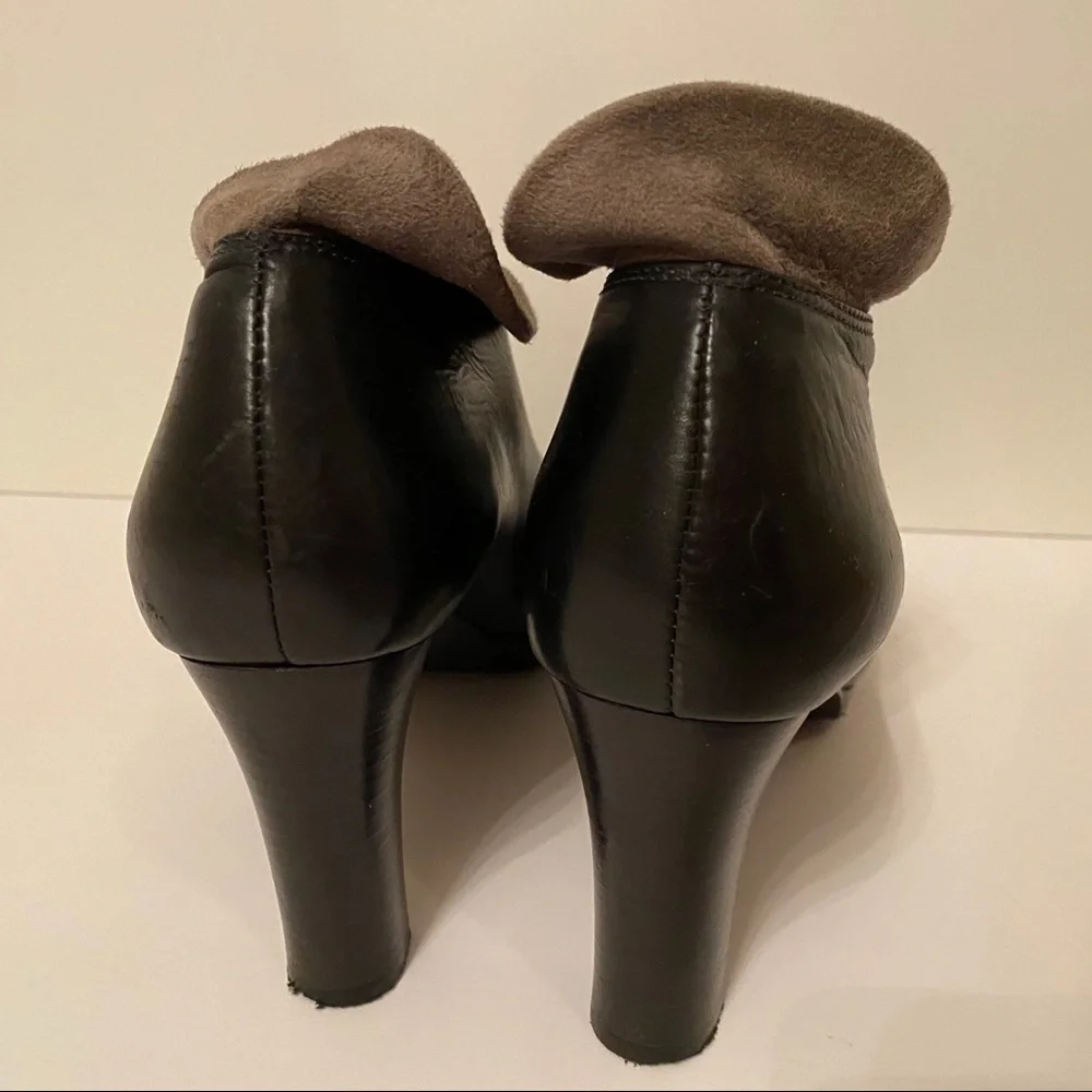 BRIGHTON SHOES HEELS ANKLE BOOTIES BLACK STACEY LEATHER GRAY SUEDE 8.5 M